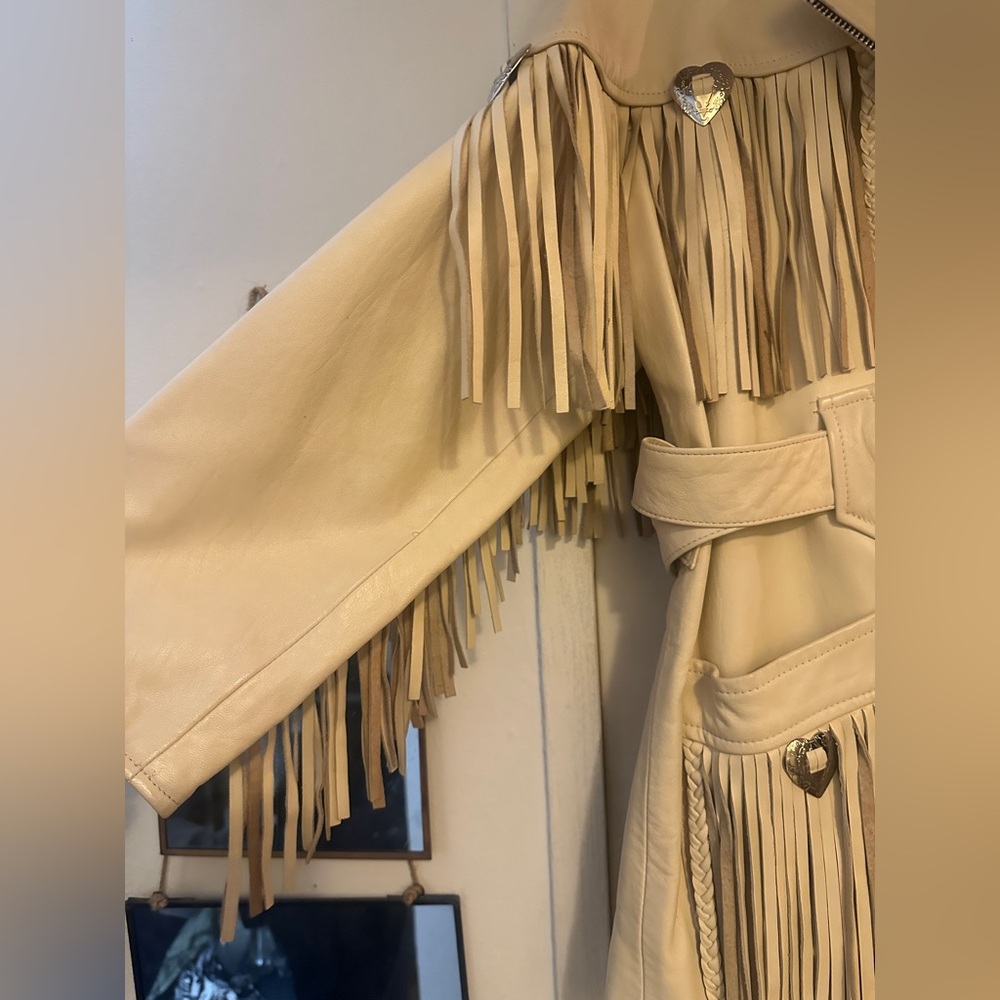 AMAZING Vintage 80’s Western Fringe Leather Jacket Size Large - Picture 4 of 14